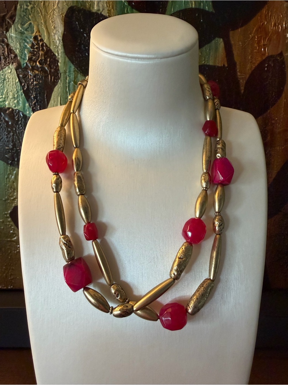 Chico's Gold-Tone Beaded Necklace with Pink Faceted Beads